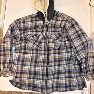 Vintage Dickies Men’s Hooded Plaid Zip Jacket - Gray, Blue & Tan